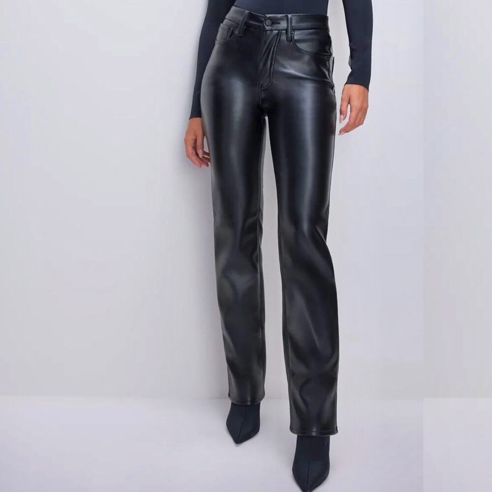 NWT Good American Good Icon Black faux Leather Pants size 00/24